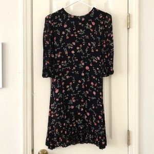 Ganni Elm georgette shift dress black floral EU34